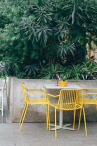 yellow metal chairs