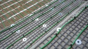 WarmlyYours Snow Melt Embeddable Attachment Grid Install Shot Closeup of Cables