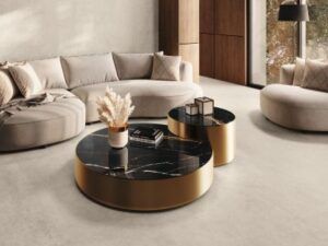 MOBILIARIO 8 MESA LAURENT GLOSS 6mm + PAV y REV STUDIO CREAM SALON