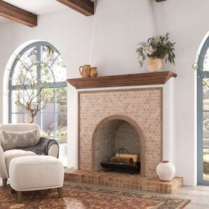 sagrada recycled glass clay hexagon mosaic tile fireplace1