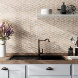 sagrada recycled glass clay penny round tile kitchen backsplash2