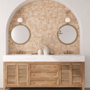 sagrada recycled glass clay square mosaic tile bathroom